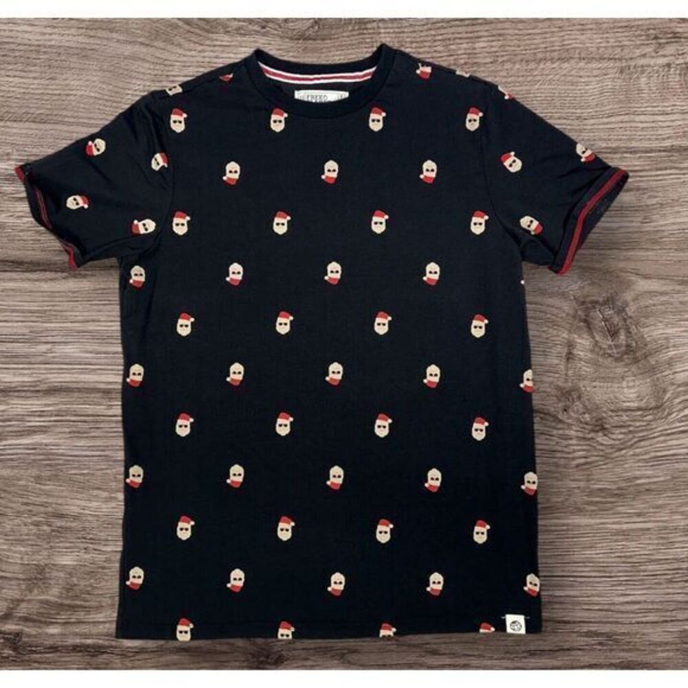 Free Planet T Shirt Men's SMALL Santa with Sunglasses Short Sleeve Black Stretch